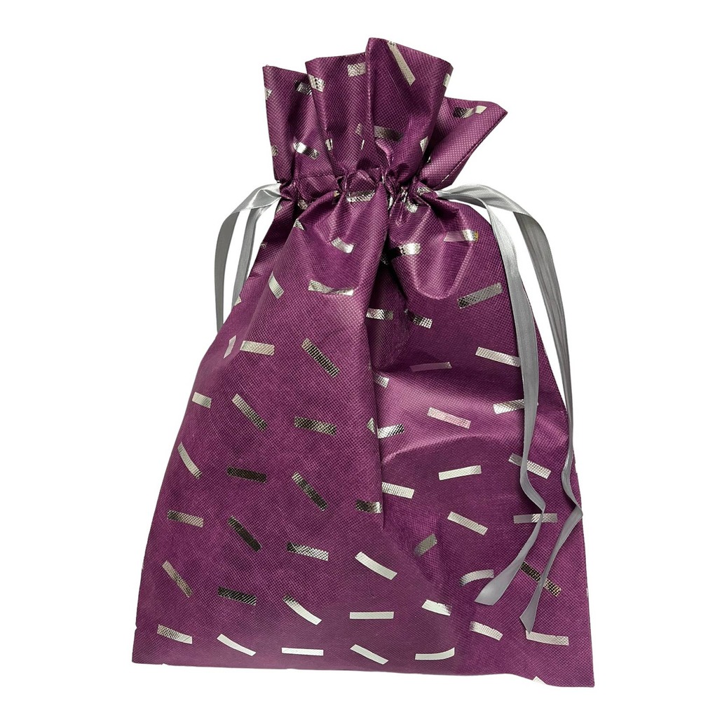 10 x  Large 18" Purple Fabric GIFT BAGS w/ Silver Ribbon | Christine Taylor CTC